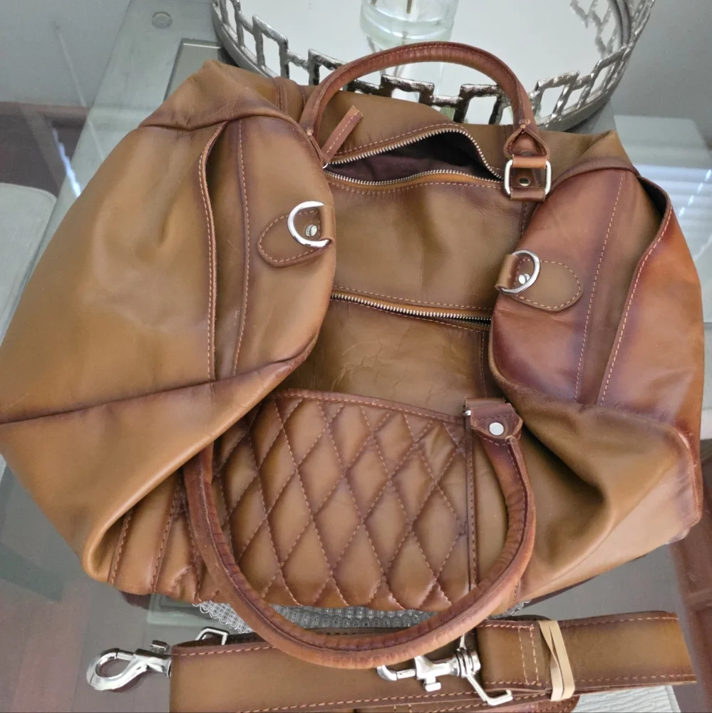 New Wilsons Leather New Orleans Duffel Tan Weekender Diamond Quilted Pattern